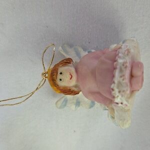 Vintage 1990s Pink Angel Christmas Ornament Resin Miniature